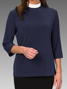 Three-quarter Sleeve Jersey Knit Neckband Blouse