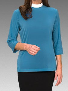 Three-quarter Sleeve Jersey Knit Neckband Blouse