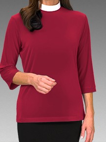Three-quarter Sleeve Jersey Knit Neckband Blouse