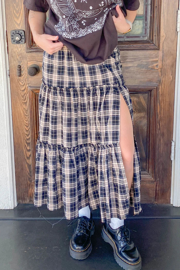 Plaid Tiered Maxi Skirt