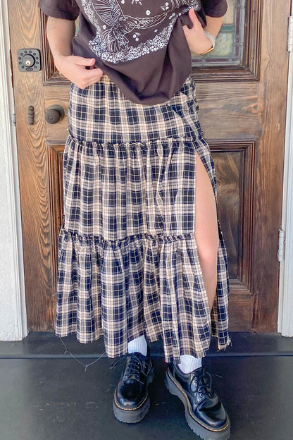 Plaid Tiered Maxi Skirt